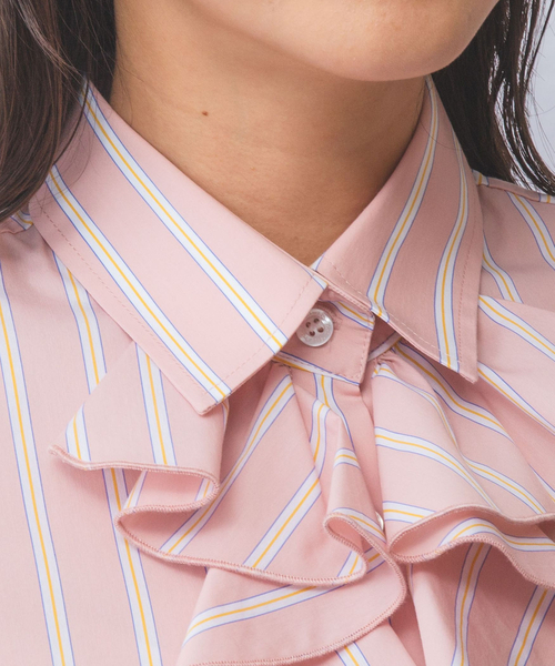 NARACAMICIE（ナラカミーチェ）の「【NARACAMICIE】ランダムストライプフロントフリル長袖シャツ（シャツ/ブラウス・レディース・ブルー/ピンク・S/M/L/XL）」の7枚目の写真