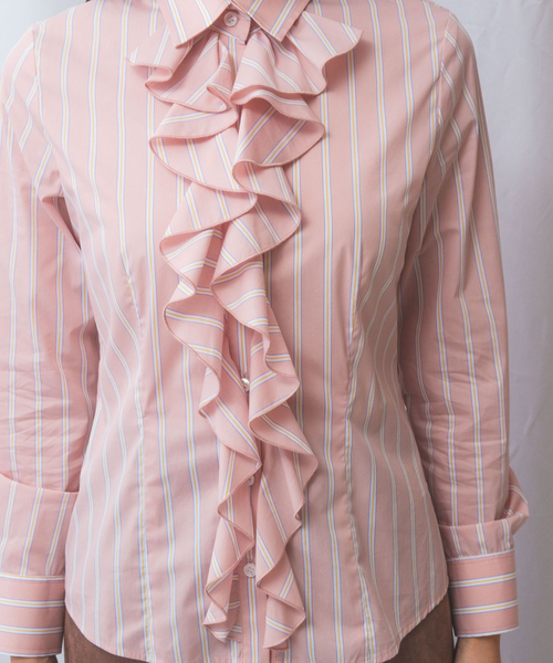 NARACAMICIE（ナラカミーチェ）の「【NARACAMICIE】ランダムストライプフロントフリル長袖シャツ（シャツ/ブラウス・レディース・ブルー/ピンク・S/M/L/XL）」の8枚目の写真