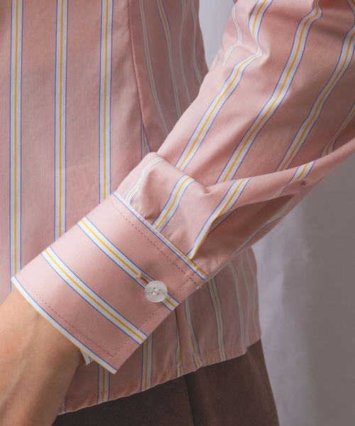 NARACAMICIE（ナラカミーチェ）の「【NARACAMICIE】ランダムストライプフロントフリル長袖シャツ（シャツ/ブラウス・レディース・ブルー/ピンク・S/M/L/XL）」の10枚目の写真