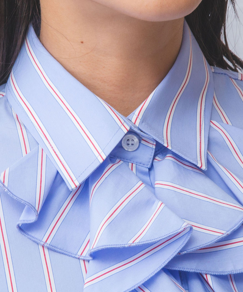 NARACAMICIE（ナラカミーチェ）の「【NARACAMICIE】ランダムストライプフロントフリル長袖シャツ（シャツ/ブラウス・レディース・ブルー/ピンク・S/M/L/XL）」の18枚目の写真