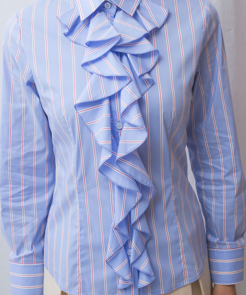 NARACAMICIE（ナラカミーチェ）の「【NARACAMICIE】ランダムストライプフロントフリル長袖シャツ（シャツ/ブラウス・レディース・ブルー/ピンク・S/M/L/XL）」の19枚目の写真