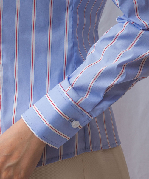 NARACAMICIE（ナラカミーチェ）の「【NARACAMICIE】ランダムストライプフロントフリル長袖シャツ（シャツ/ブラウス・レディース・ブルー/ピンク・S/M/L/XL）」の21枚目の写真