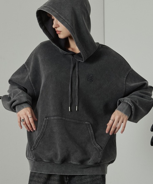 Alfred Alex(アルフレッドアレックス)の「【Alfred Alex】ヴィンテージ加工ケミカルウォッシュ ワンポイント刺繍 ダンボールプルオーバーパーカー【セットアップ対応】(パーカー・メンズ・ワイン/ブラック/グレー/ネイビー・L/M)」の6枚目の写真