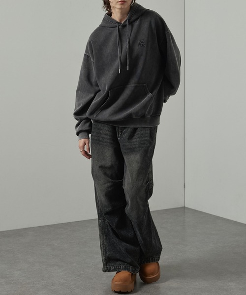 Alfred Alex(アルフレッドアレックス)の「【Alfred Alex】ヴィンテージ加工ケミカルウォッシュ ワンポイント刺繍 ダンボールプルオーバーパーカー【セットアップ対応】(パーカー・メンズ・ワイン/ブラック/グレー/ネイビー・L/M)」の7枚目の写真