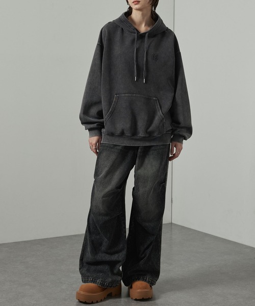 Alfred Alex(アルフレッドアレックス)の「【Alfred Alex】ヴィンテージ加工ケミカルウォッシュ ワンポイント刺繍 ダンボールプルオーバーパーカー【セットアップ対応】(パーカー・メンズ・ワイン/ブラック/グレー/ネイビー・L/M)」の8枚目の写真