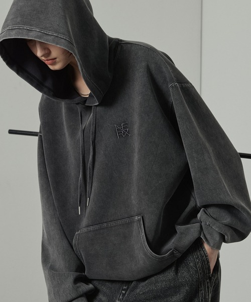 Alfred Alex(アルフレッドアレックス)の「【Alfred Alex】ヴィンテージ加工ケミカルウォッシュ ワンポイント刺繍 ダンボールプルオーバーパーカー【セットアップ対応】(パーカー・メンズ・ワイン/ブラック/グレー/ネイビー・L/M)」の12枚目の写真