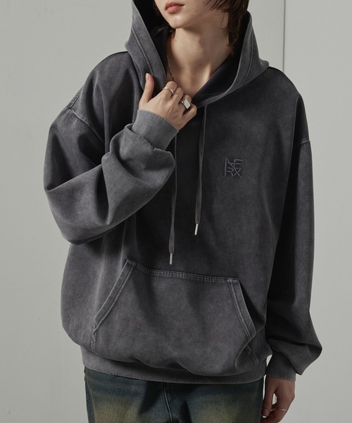 Alfred Alex(アルフレッドアレックス)の「【Alfred Alex】ヴィンテージ加工ケミカルウォッシュ ワンポイント刺繍 ダンボールプルオーバーパーカー【セットアップ対応】(パーカー・メンズ・ワイン/ブラック/グレー/ネイビー・L/M)」の18枚目の写真