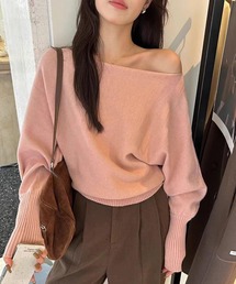 さゆ　ピンク オフショルダー ニットセーター VIS ニット セーター 「2WAY」オフショルダーにもなるVネックニット