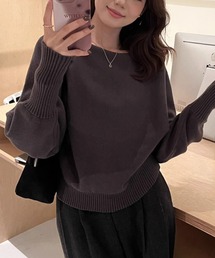 ディープ カフス オフショル リブ  ニット トップス