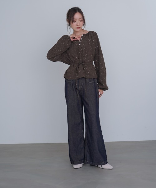 Bab（バブ）の「ドットウエストシャーリングブラウス（シャツ/ブラウス・レディース・ブラック/ブラウン/アイボリー・M）」の20枚目の写真