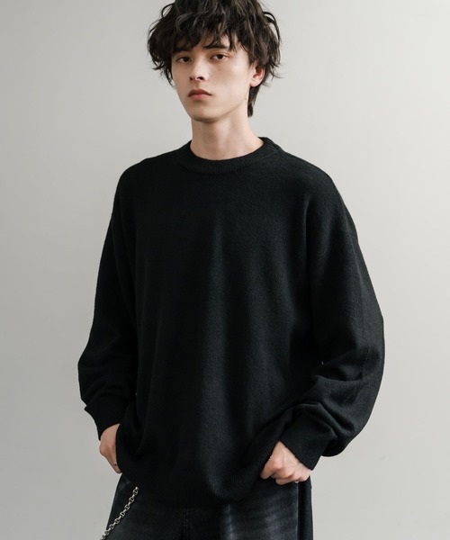 Rocky Monroe(ロッキーモンロー)の「オーバーサイズウール混メランジプルオーバーニット/天竺編みクルーネック長袖セーター(ニット/セーター・メンズ・ブラウン/チャコール/マスタード/グレー/オフホワイト/ブラック・M/L/XL)」の8枚目の写真