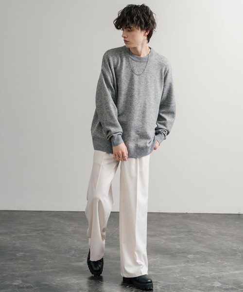 Rocky Monroe(ロッキーモンロー)の「オーバーサイズウール混メランジプルオーバーニット/天竺編みクルーネック長袖セーター(ニット/セーター・メンズ・ブラウン/チャコール/マスタード/グレー/オフホワイト/ブラック・M/L/XL)」の10枚目の写真