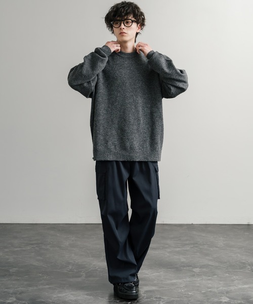 Rocky Monroe(ロッキーモンロー)の「オーバーサイズウール混メランジプルオーバーニット/天竺編みクルーネック長袖セーター(ニット/セーター・メンズ・ブラウン/チャコール/マスタード/グレー/オフホワイト/ブラック・M/L/XL)」の11枚目の写真