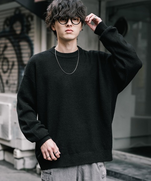 セール】オーバーサイズウール混メランジプルオーバーニット/天竺編み