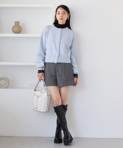 VIS（ビス）の「袖クシュクシュハイネックテレコインナープルオーバー/静電気防止・イージーケア（Tシャツ/カットソー・レディース・オフホワイト/ブラック/サックスブルー/グレー・FREE）」の18枚目の写真