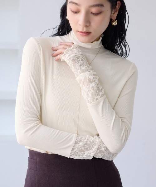 VIS（ビス）の「袖クシュクシュハイネックテレコインナープルオーバー/静電気防止・イージーケア（Tシャツ/カットソー・レディース・オフホワイト/ブラック/サックスブルー/グレー・FREE）」の19枚目の写真