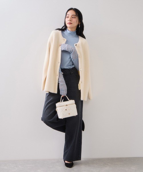 VIS（ビス）の「袖クシュクシュハイネックテレコインナープルオーバー/静電気防止・イージーケア（Tシャツ/カットソー・レディース・オフホワイト/ブラック/サックスブルー/グレー・FREE）」の8枚目の写真