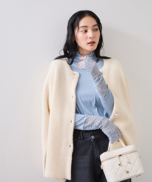 VIS（ビス）の「袖クシュクシュハイネックテレコインナープルオーバー/静電気防止・イージーケア（Tシャツ/カットソー・レディース・オフホワイト/ブラック/サックスブルー/グレー・FREE）」の9枚目の写真