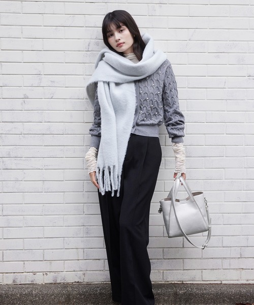 VIS（ビス）の「袖クシュクシュハイネックテレコインナープルオーバー/静電気防止・イージーケア（Tシャツ/カットソー・レディース・オフホワイト/ブラック/サックスブルー/グレー・FREE）」の15枚目の写真