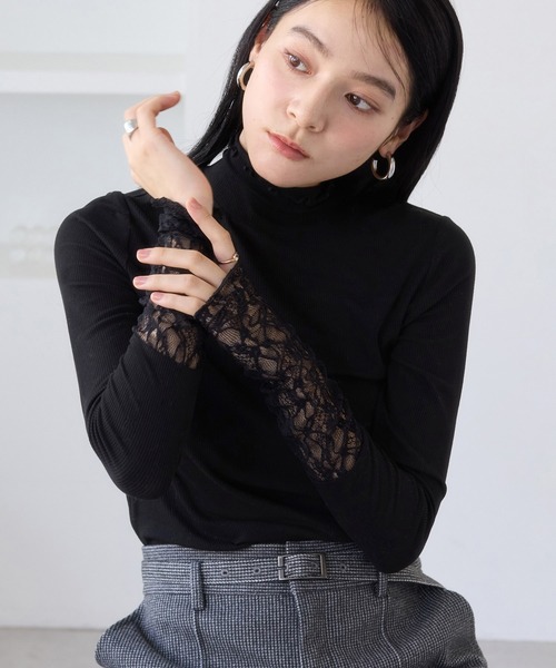 VIS（ビス）の「袖クシュクシュハイネックテレコインナープルオーバー/静電気防止・イージーケア（Tシャツ/カットソー・レディース・オフホワイト/ブラック/サックスブルー/グレー・FREE）」の16枚目の写真