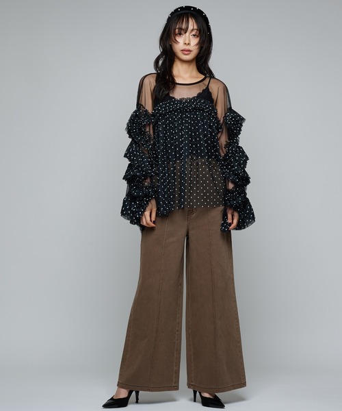 Narcissus(ナルシス)の「ドットチュールトップス/フリルシアートップス/オケージョン(シャツ/ブラウス・レディース・ホワイト/ブラック・FREE)」の3枚目の写真