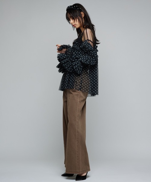 Narcissus(ナルシス)の「ドットチュールトップス/フリルシアートップス/オケージョン(シャツ/ブラウス・レディース・ホワイト/ブラック・FREE)」の4枚目の写真