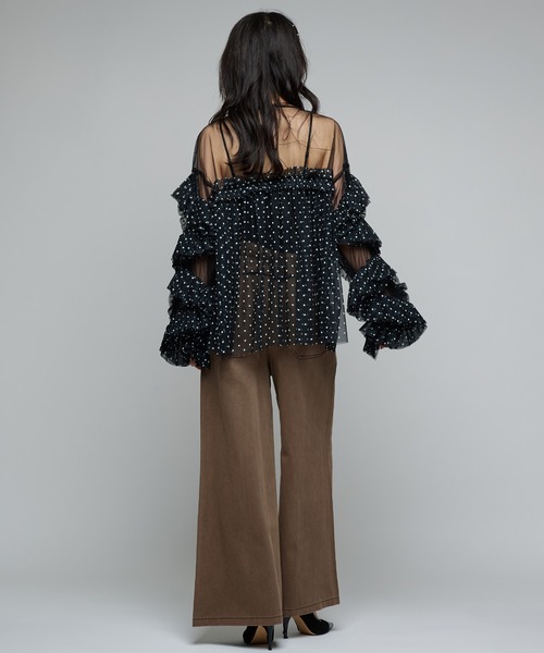 Narcissus(ナルシス)の「ドットチュールトップス/フリルシアートップス/オケージョン(シャツ/ブラウス・レディース・ホワイト/ブラック・FREE)」の5枚目の写真