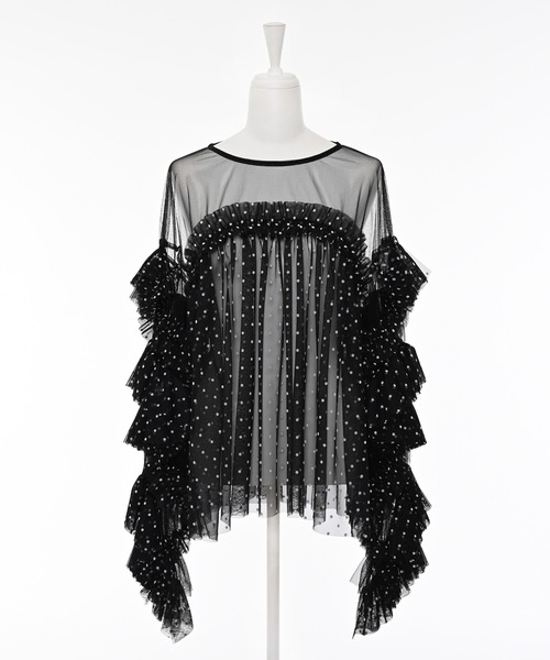 Narcissus(ナルシス)の「ドットチュールトップス/フリルシアートップス/オケージョン(シャツ/ブラウス・レディース・ホワイト/ブラック・FREE)」の9枚目の写真