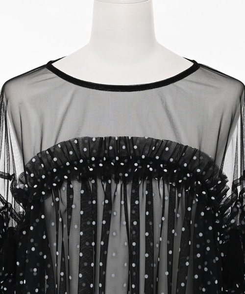 Narcissus(ナルシス)の「ドットチュールトップス/フリルシアートップス/オケージョン(シャツ/ブラウス・レディース・ホワイト/ブラック・FREE)」の11枚目の写真