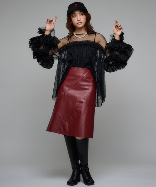 Narcissus(ナルシス)の「ドットチュールトップス/フリルシアートップス/オケージョン(シャツ/ブラウス・レディース・ホワイト/ブラック・FREE)」の6枚目の写真