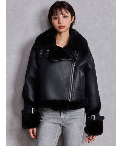 【カールドノヒュー】イギリス製/ムートンライダースジャケット【美品】 WEB限定カラーあり】エコムートンライダースジャケット（ムートン