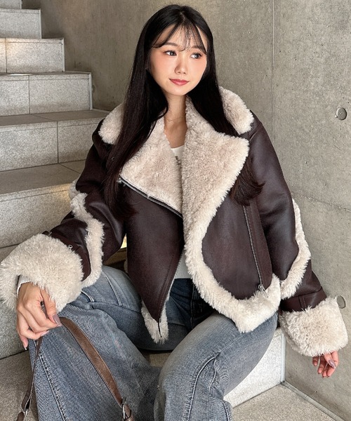 訳ありUN3D. アンスリード エコムートンライダースジャケット UN3D アウターECO MOUTON LONG RIDERS 訳ありUN3D. アンスリード