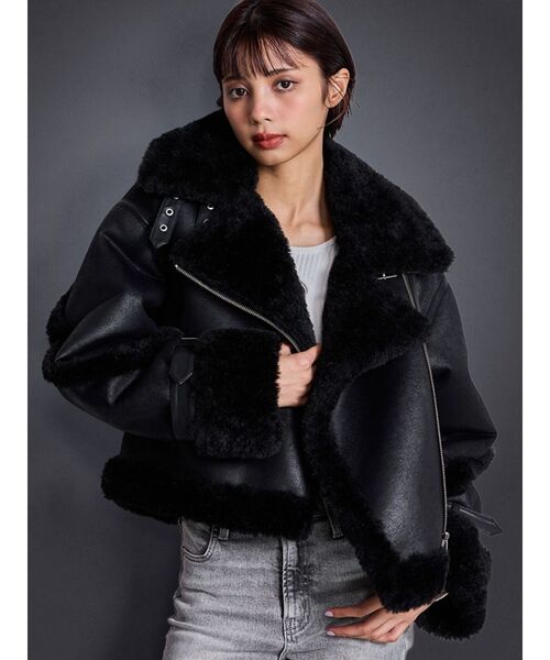 WEB限定カラーあり】エコムートンライダースジャケット（ムートン