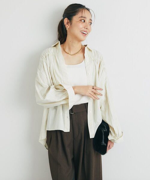 un dix cors（アンディコール）の「《デイリーに活躍◎》ギャザーストライプシャツ（シャツ/ブラウス・レディース・アイボリー/ブルー・FREE）」の3枚目の写真