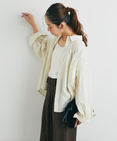 un dix cors（アンディコール）の「《デイリーに活躍◎》ギャザーストライプシャツ（シャツ/ブラウス・レディース・アイボリー/ブルー・FREE）」の5枚目の写真