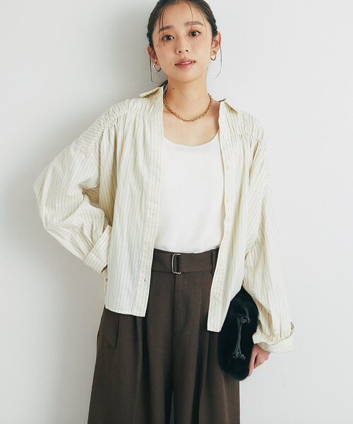 un dix cors（アンディコール）の「《デイリーに活躍◎》ギャザーストライプシャツ（シャツ/ブラウス・レディース・アイボリー/ブルー・FREE）」の7枚目の写真