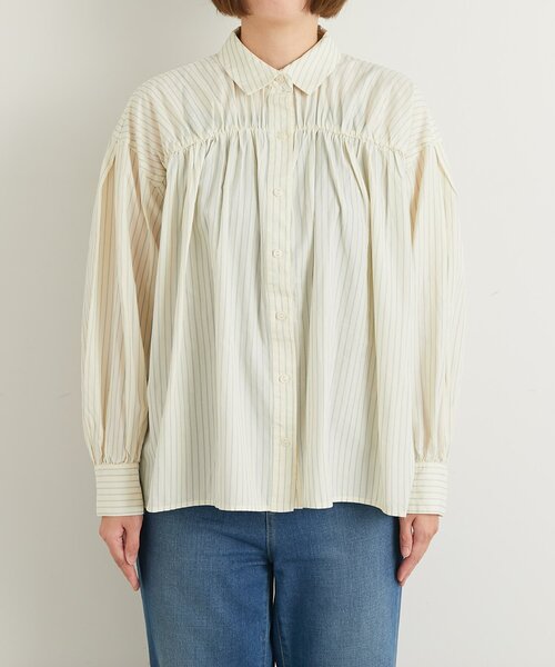 un dix cors（アンディコール）の「《デイリーに活躍◎》ギャザーストライプシャツ（シャツ/ブラウス・レディース・アイボリー/ブルー・FREE）」の12枚目の写真