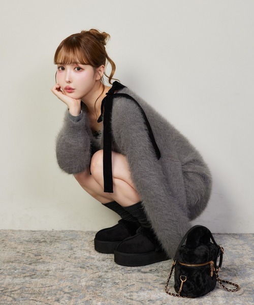 one after another NICE CLAUP(ワンアフターアナザーナイスクラップ)の「肩リボンシャーリングトップス(Tシャツ/カットソー・レディース・チャコールグレー/オフホワイト/アイボリー・FREE)」の14枚目の写真