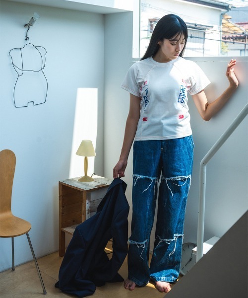 セール】dots work denim trousers（デニムパンツ）｜soduk（スドーク