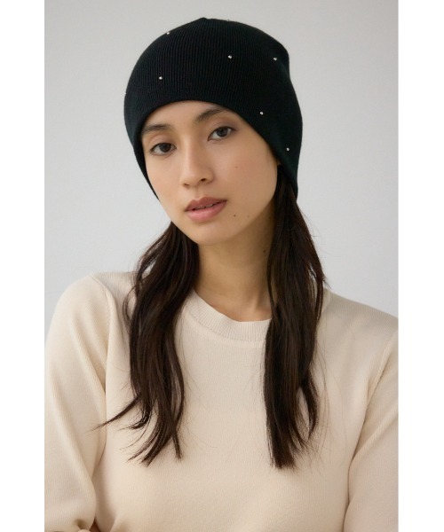 AZUL by moussy（アズールバイマウジー）の「デコラティブリブニットビーニー（ニットキャップ/ビーニー・レディース・アイボリー/ブラック/グレー・FREE）」の3枚目の写真
