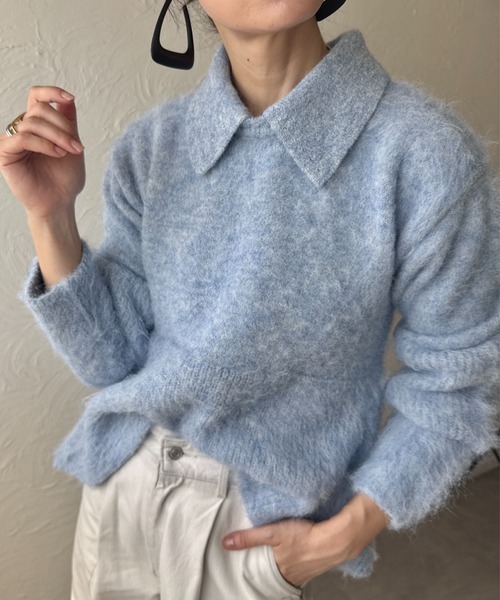 deux amour（ドゥーザムール）の「衿取り外しポロニット（ニット/セーター・レディース・ホワイト/グレー/ブルー・MEDIUM）」の3枚目の写真