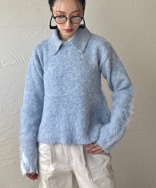 deux amour（ドゥーザムール）の「衿取り外しポロニット（ニット/セーター・レディース・ホワイト/グレー/ブルー・MEDIUM）」の16枚目の写真