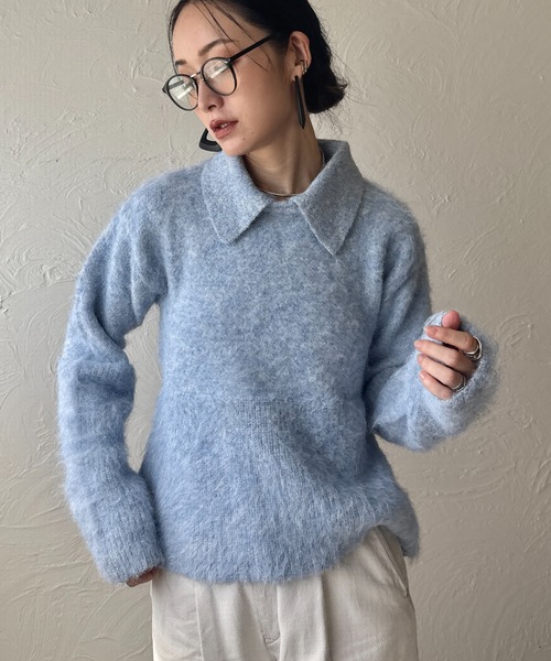 deux amour（ドゥーザムール）の「衿取り外しポロニット（ニット/セーター・レディース・ホワイト/グレー/ブルー・MEDIUM）」の17枚目の写真