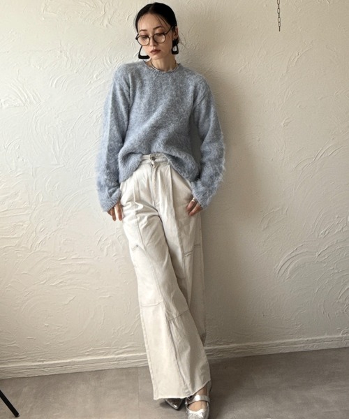 deux amour（ドゥーザムール）の「衿取り外しポロニット（ニット/セーター・レディース・ホワイト/グレー/ブルー・MEDIUM）」の4枚目の写真