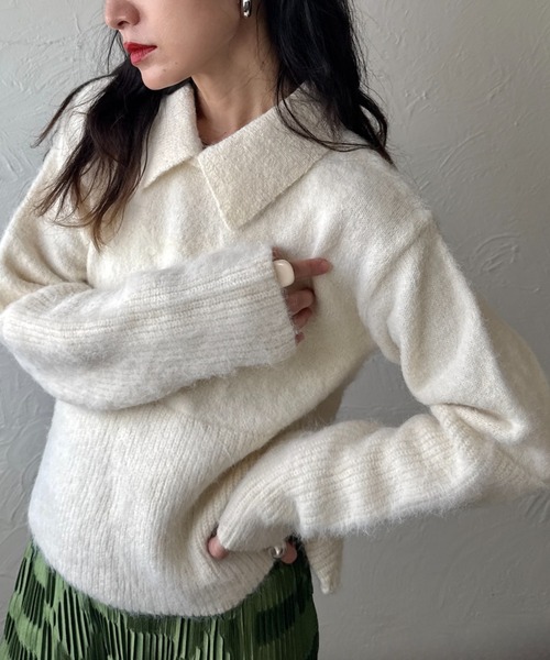 deux amour（ドゥーザムール）の「衿取り外しポロニット（ニット/セーター・レディース・ホワイト/グレー/ブルー・MEDIUM）」の12枚目の写真