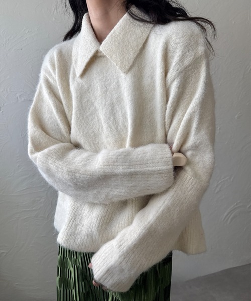 deux amour（ドゥーザムール）の「衿取り外しポロニット（ニット/セーター・レディース・ホワイト/グレー/ブルー・MEDIUM）」の10枚目の写真