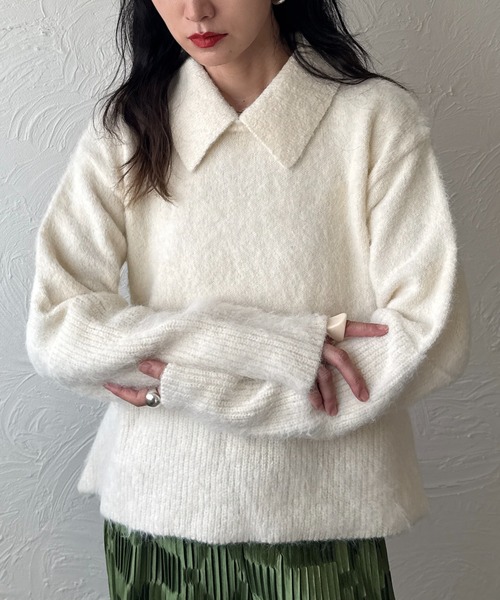 deux amour（ドゥーザムール）の「衿取り外しポロニット（ニット/セーター・レディース・ホワイト/グレー/ブルー・MEDIUM）」の9枚目の写真