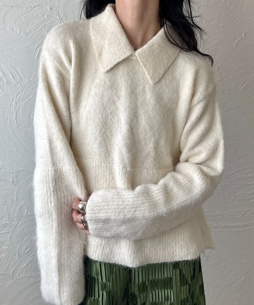 deux amour（ドゥーザムール）の「衿取り外しポロニット（ニット/セーター・レディース・ホワイト/グレー/ブルー・MEDIUM）」の8枚目の写真