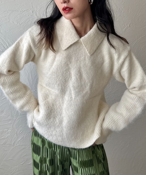 deux amour（ドゥーザムール）の「衿取り外しポロニット（ニット/セーター・レディース・ホワイト/グレー/ブルー・MEDIUM）」の7枚目の写真