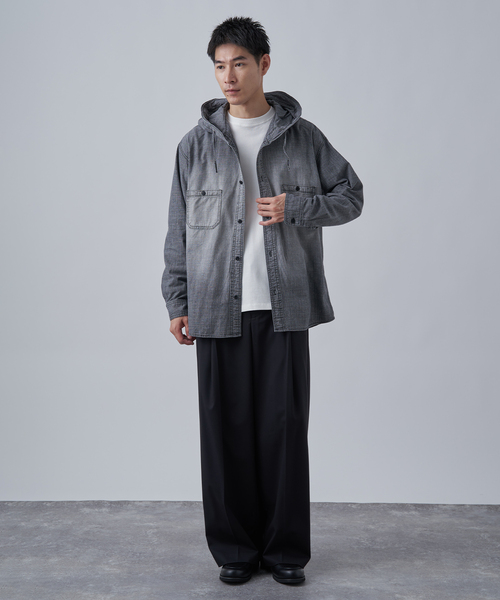 B.C STOCK（ベーセーストック）の「シャンブレー フードシャツ（シャツ/ブラウス・メンズ・ネイビー/ブラック・MEDIUM/LARGE）」の3枚目の写真